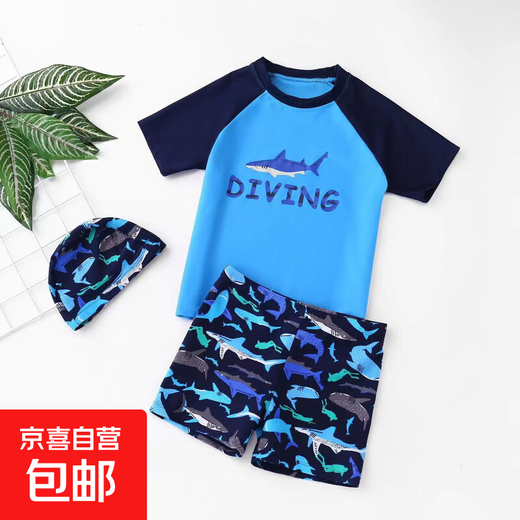 Quick-drying sunscreen new children's swimsuit for boys and girls split quick-drying professional swimsuit for older children and girls swimsuit suit Shark Blue 140 (4XL) Recommended height 130-140cm