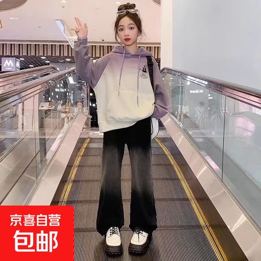 Girls sweatshirt spring 2025 new style children's bottoming shirt gradient medium and large children's spring and autumn Korean style hooded top XF-3451 Purple Spring and Autumn 160cm