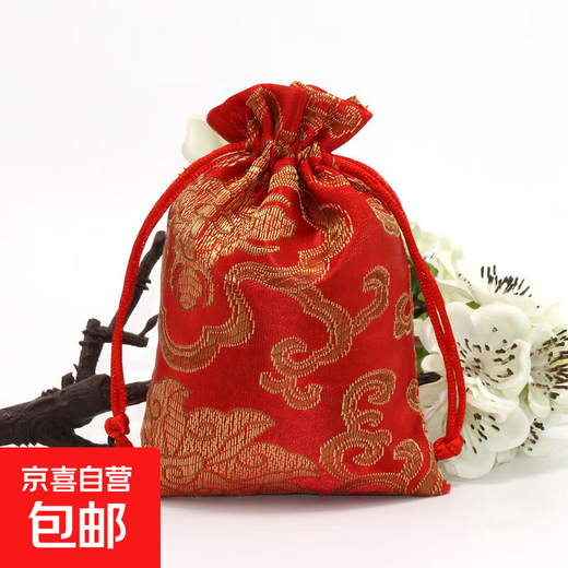 Brocade bag single-layer storage drawstring small bag brocade bag Buddhist beads bracelet play jewelry velvet toy bag red wealth flower