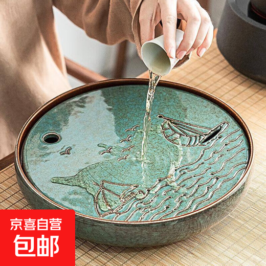Ceramic dry tea tray for home living room Japanese-style water storage tea tray small creative tea table round Kung Fu tea sea Qingzhou ceramic tea tray *30.5*30.5cm large size