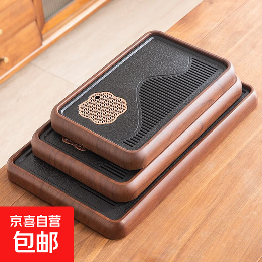 Tea tray for home use 2025 new imitation black gold stone office small tea set tea set drain dry tea tea tray medium long rhyme tea tray 45x28cm