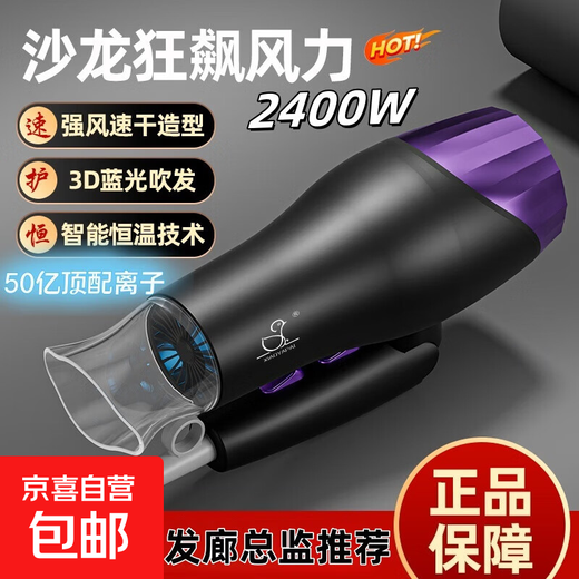 Xiaoya (XIAOYA) 2400W high-power hair salon hair dryer negative ion hair dryer blue light hair care folding hair dryer powerful high-speed large hair dryer King top version Honor Purple + 2000W + free air nozzle + foldable 4.5 billion blue light ion hair care typhoon-level wind movement
