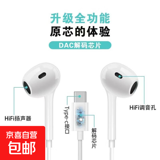 Type-C port wired headset digital decoding chip supports Huawei/Honor/Xiaomi/oppo/vivo/Apple 15-16 HIFI wired game music with volume keys Exclusive model Type-C port digital fourth generation wired headset 1.2 meters