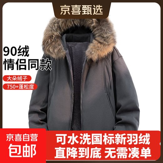 2025冬季新款时尚休闲百搭90绒白鸭绒羽绒服痞帅炸街带毛领外套潮 深灰色 L