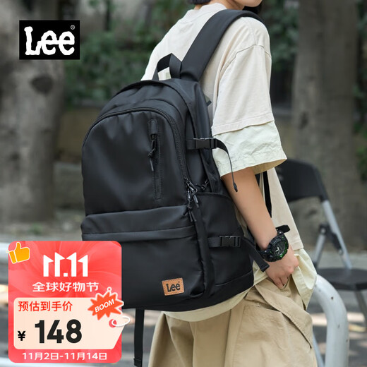 Lee trendy backpack male high school student school bag female casual backpack large capacity travel junior high school computer bag black