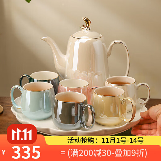 Meidao rotating water set complete set of ceramic afternoon tea tea set large capacity teapot high temperature resistant drinking cup tea cup mixed color pearl-white pot-rotating water set-gift box
