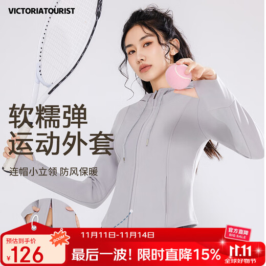 VICTORIATOURIST Sports Jacket Yoga Wear Women's Top Double Zipper Pilates Fitness Clothing Running Training Sportswear Black L