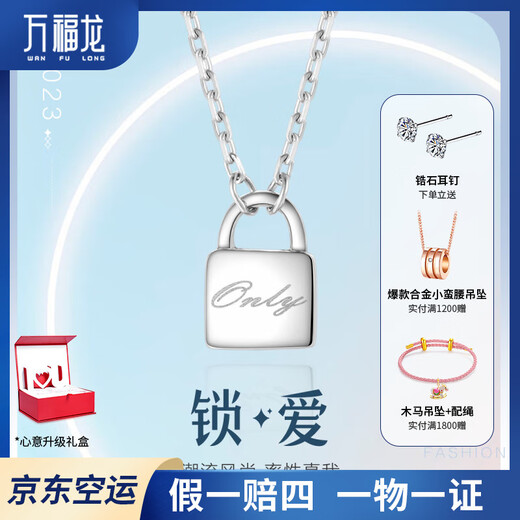 Wanfulong platinum necklace women's pt950 platinum lock pendant women's clavicle chain niche design stacking jewelry platinum PT950 niche design lock pendant 3.08g