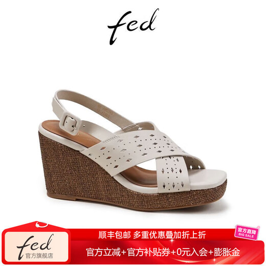 FED French sandals for women summer new women's shoes cross-strap heighten thick-soled sandals for women S0505-YAC265 beige 34