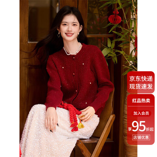 Shang Jingqi red sweater for women 25 winter new women's round neck thickened warm and comfortable versatile new year atmosphere sweater for women