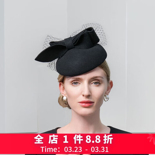 EE new fall and winter sweet and cute bow-shaped pure wool top hat, elegant and versatile woolen beret, black, one size fits all