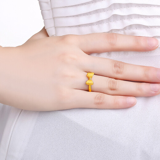 Saturday Fortune (ZLF) Gold Ring Women's Gold 999 Bow Cute Ring Price No. 12-3.82g