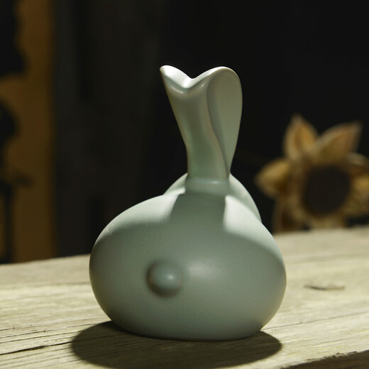 Ning Bufan Ceramic Ru Kiln Openable Tea Pet Rabbit Tea Play Ornament (About 10cm wide and 11cm high) Azure Rabbit