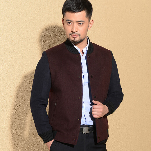 Hongdu Wool Jacket Men's Jacket Fashionable Knitted Baseball Collar Middle-aged Casual Top Maroon JD2875-2 M 170/88M