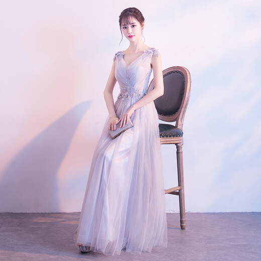 Noliti banquet evening dress for women 2025 new host bridesmaid celebrity graduation student party dress light purple long S