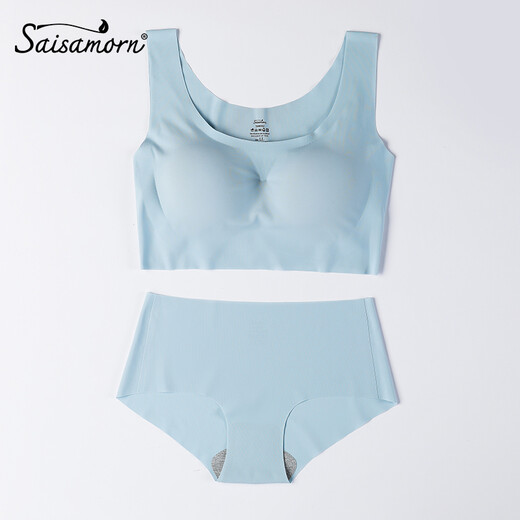 Saisamorn Thai natural latex underwear bra and panty set SA8002 blue L