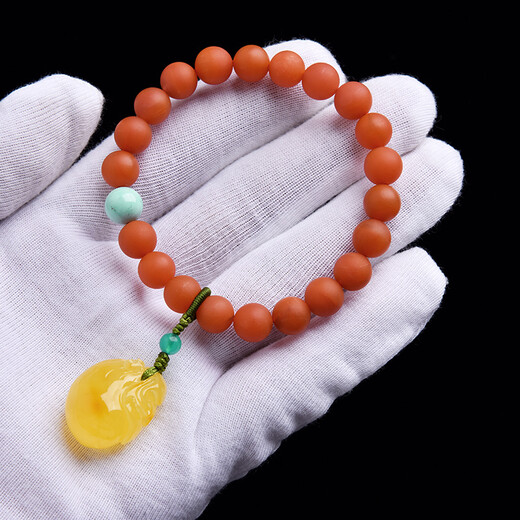Ouchini Yunnan Natural Baoshan Nanhong Beeswax Bracelet Single Circle Amber Lucky Bag Pendant Bracelet Turquoise Women's Style