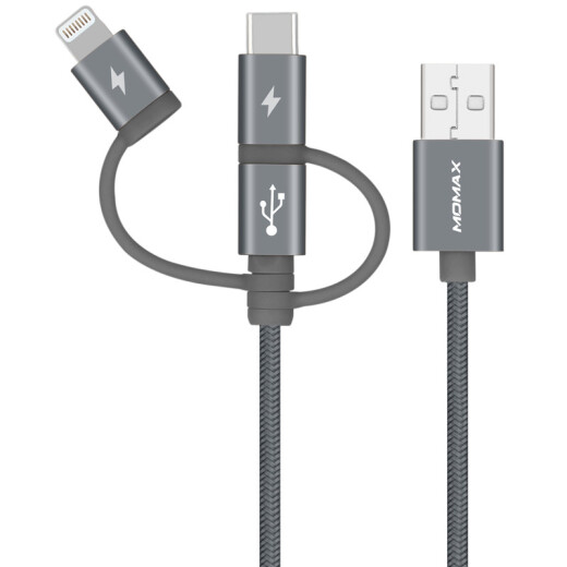 Momis MOMAX Apple Android Type-C data cable three-in-one MFi certified mobile phone power bank short cable suitable for iPhone12/11/X Huawei Xiaomi and other 0.3 meters deep space gray