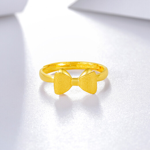 Saturday Fortune (ZLF) Gold Ring Women's Gold 999 Bow Cute Ring Price No. 12-3.82g