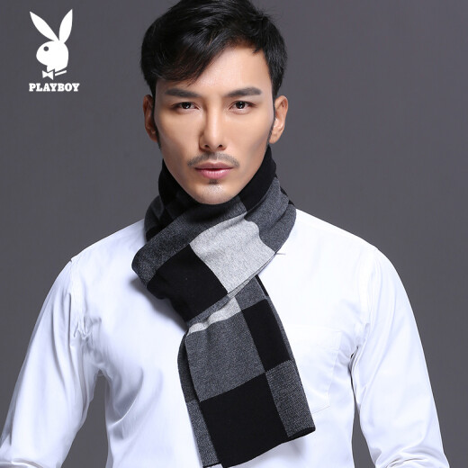 Playboy (PLAYBOY) scarf men's winter classic all-match plaid knitted long men's scarf thickened warm scarf birthday gift