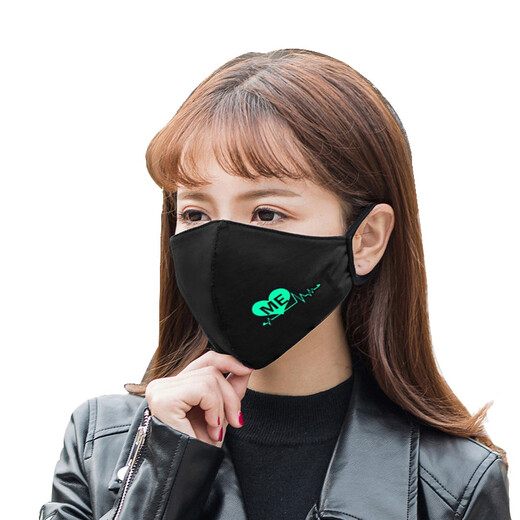 MAXVIVI personalized luminous mask, dust-proof mask, trendy black cotton mask for men and women, MKZ833271, black heartbeat