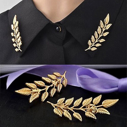 VISITEZ les chemises pour hommes et femmes décorées de feuilles d'arbre dorées rétro en trois dimensions, broche d'oreille de blé, collier à épingles, clip de col à boutons pour femmes, or or gtrd
