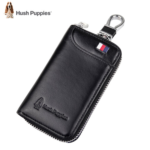 暇步士（Hush Puppies）真皮钥匙包男女通用多功能钥匙包多功能钥匙扣包大容量钥匙扣 黑色