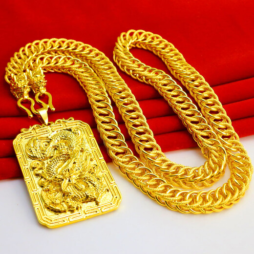 Qianying Jewelry yellow gold dragon brand necklace men's faucet tank chain boss chain large square pendant tag imitation jewelry commonly known as placer gold plated chain imitation gold pendant imitation Vietnam sand gold fast delivery with ring 0.1 anti-counterfeiting label price 2988