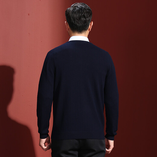 红都男装春秋新款纯色羊毛衫圆领簿款商务休闲套头羊毛针织衫 上青MM6210-2 XL 180/96A