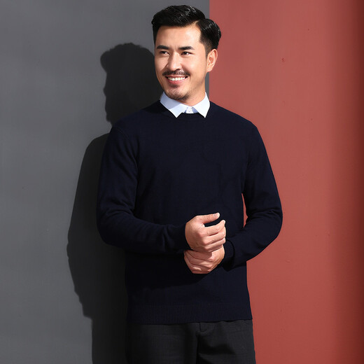 红都男装春秋新款纯色羊毛衫圆领簿款商务休闲套头羊毛针织衫 上青MM6210-2 XL 180/96A