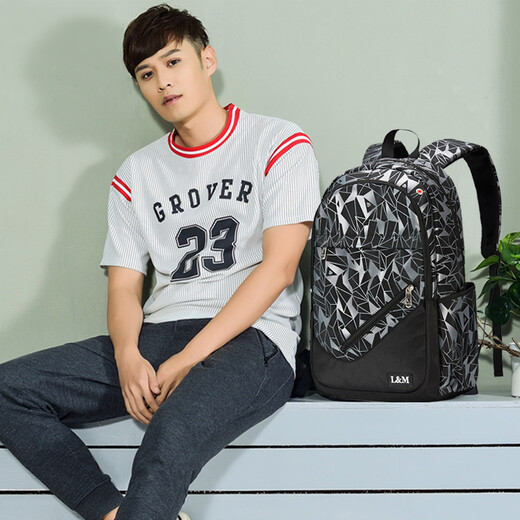 L&M middle school students' schoolbags for men and women, Korean version, junior high school students, high school students' backpacks, college students' backpacks, primary school students' large capacity, black and gray (standard version) with watch + pencil case + arm bag