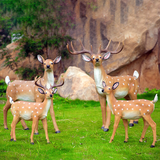 Hongri Guanghui courtyard outdoor garden forest animal decorations resin fiberglass simulated sika deer sculpture ornaments a pair of small lying deer