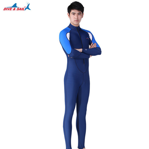 DIVE&SAIL swimsuit women's conservative one-piece long-sleeved sun protection quick-drying breathable wetsuit surfing snorkeling suit couple swimsuit men's blue 2XL
