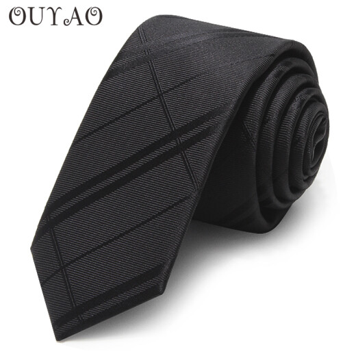 OUYAO versatile casual tie men's Korean version 6cm black striped formal plaid small work fashion trend professional men and women gift box packaging striped black