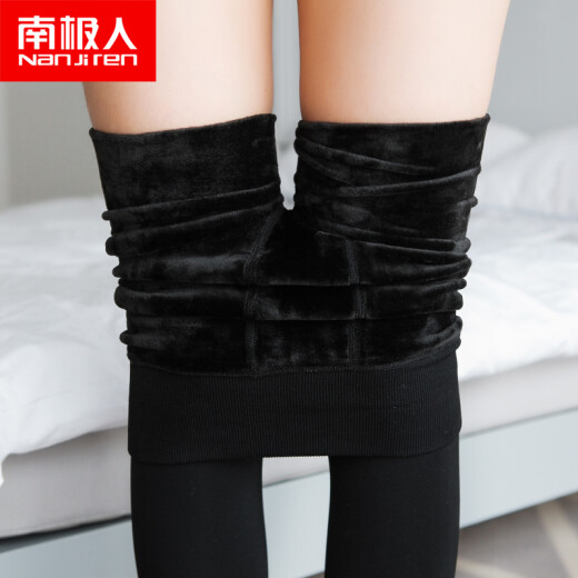 Antarctic leggings for women, thickened with velvet, 2020 autumn and winter outer wear, high-waisted tight-fitting warm foot-stepping cotton pants, black foot-stepping cotton pants (220g thin velvet style) large size (recommended 120-155Jin [Jin is equal to 0.5kg])
