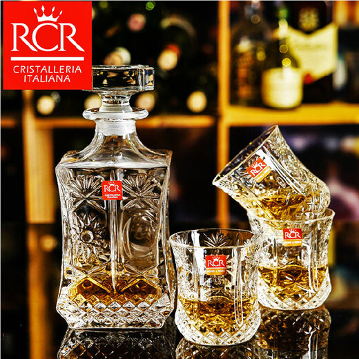 Fantasy Italian RCR imported crystal glass whiskey glass, shot glass, beer glass, foreign wine glass, water glass, wine set, colorful poetry wine set, 1 wine bottle + 6 cups