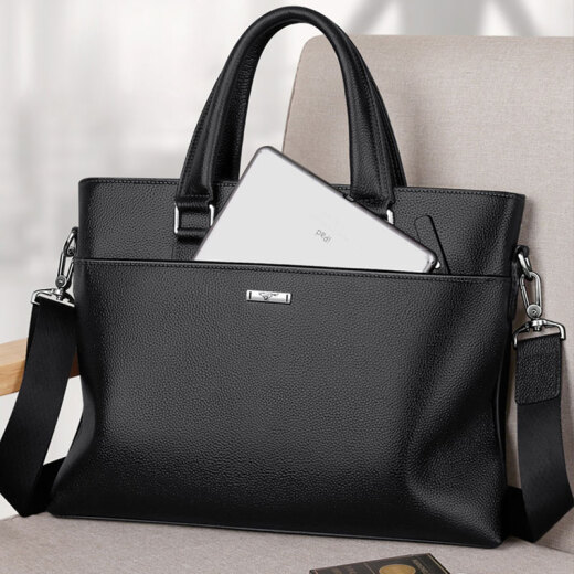 SEPTWOLVES Men's Bag Handbag Men's Briefcase First Layer Cowhide Business Casual Shoulder Bag Buy a Briefcase and Get a Free Handbag - Black TZSHG-01