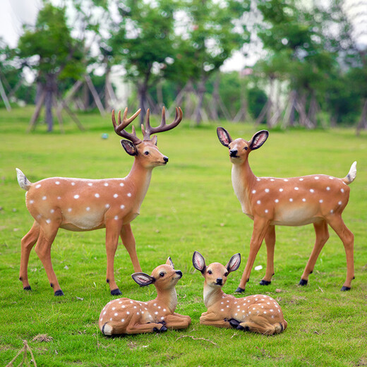 Hongri Guanghui courtyard outdoor garden forest animal decorations resin fiberglass simulated sika deer sculpture ornaments a pair of small lying deer