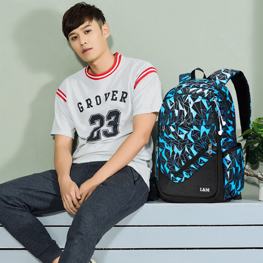 L&M middle school students' schoolbags for men and women, Korean version, junior high school students, high school students' backpacks, college students' backpacks, primary school students' large capacity, black and gray (standard version) with watch + pencil case + arm bag