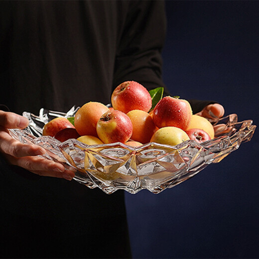 Delisoga glass fruit plate creative ice love deep plate large large capacity European fruit bucket candy dried fruit basket nut snack salad bowl living room home gift decoration