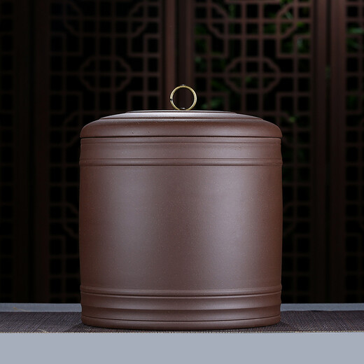 Yile Tao Yixing purple clay tea jar sealed ceramic tea storage jar Pu'er Qizi cake large tea storage jar sealed jar tea box promotional model (purple clay model) 7 cakes