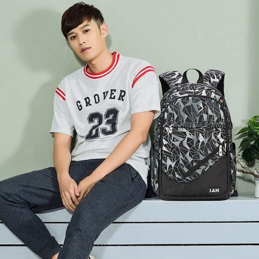 L&M middle school students' schoolbags for men and women, Korean version, junior high school students, high school students' backpacks, college students' backpacks, primary school students' large capacity, black and gray (standard version) with watch + pencil case + arm bag