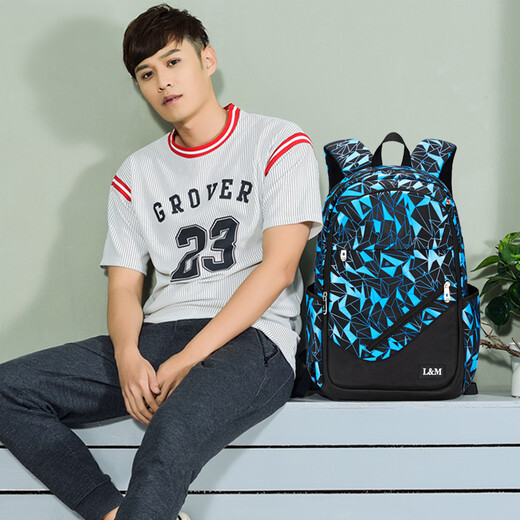 L&M middle school students' schoolbags for men and women, Korean version, junior high school students, high school students' backpacks, college students' backpacks, primary school students' large capacity, black and gray (standard version) with watch + pencil case + arm bag