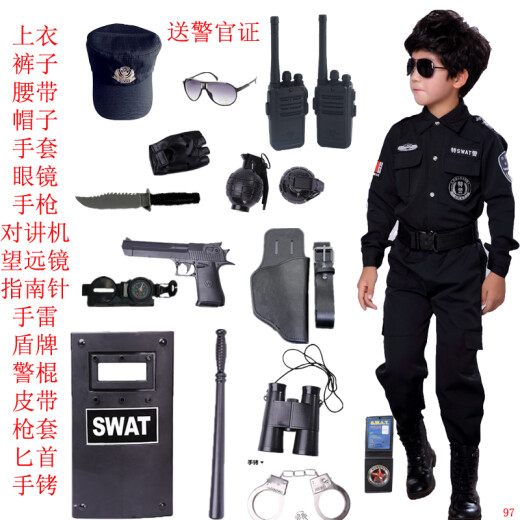 Halloween children's police suit performance costume masquerade dress boy uniform male and female police special sergeant sleeve seven-piece set 150cm