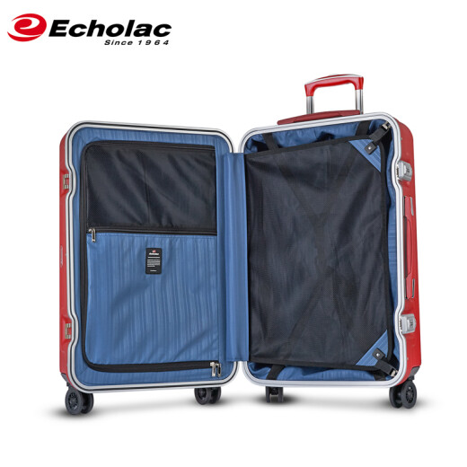 Echolac Trolley Case Aluminum Frame Suitcase Suitcase Men's and Women's TSA Code Lock Universal Wheel Pure PC Boarding 8 Wheels PCT008E Red [Aluminum Frame Closed] 28 Inch Max