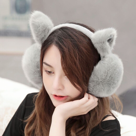 Earmuffs and earmuffs to keep women warm in winter, children's cat earmuffs, Korean version, cute, foldable, anti-freeze, Christmas and winter, ear-warming girl's heart earmuffs, student thickening, ladies gray