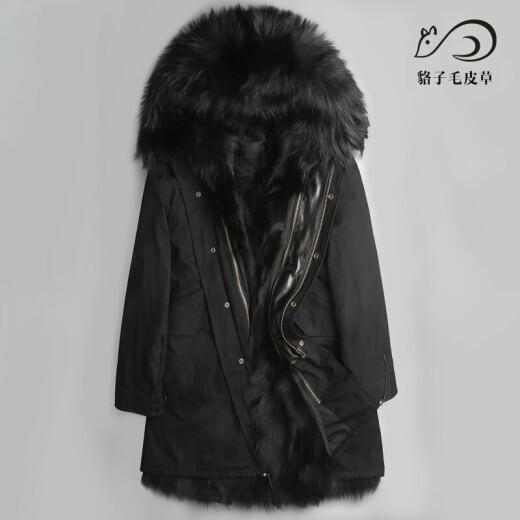 prr fur all-in-one men's genuine leather mid-length Haining fur liner jacket 2021 new style parka coat black shell + black raccoon fur XXXXXL