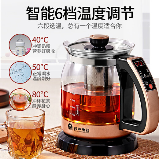 Rongsheng Health Pot Black Tea Tea Maker Electric Kettle Kettle Thickened Glass Intelligent Power Off Insulation 1.2L Home Health Pot Boiling Flower Tea Health Cup Decocting Medicinal Pot Gold 1.2L