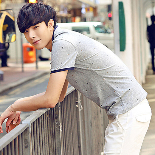 Handaiwei POLO shirt men's Korean printed T-shirt Paul shirt casual stand collar POLO shirt 4396 Gray XL