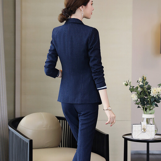 Zi Mei Qiao Business Suit Women's Striped Small Suit Jacket Hotel Real Estate 4S Store Sales Formal Suit Group Work Wear Blue Stripe (Single Suit) XL (Recommended 110-120 Jin Jin equals 0.5 kg)
